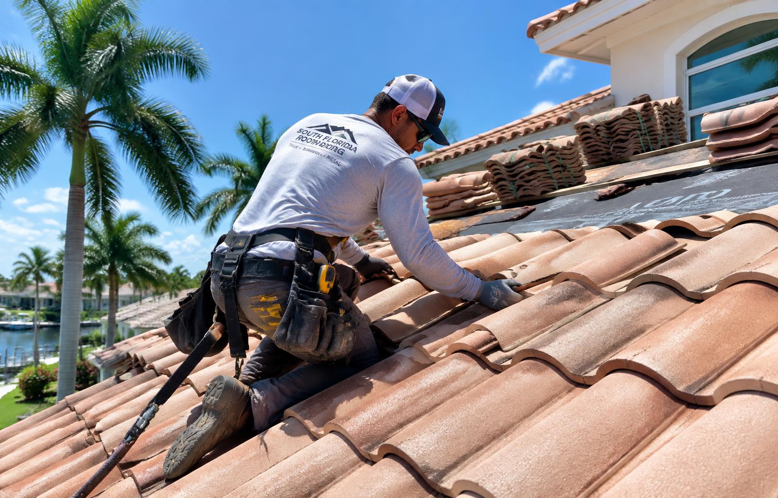 Coral Springs roofer installing a concrete tile roof
